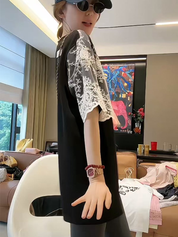Layered-Style Lace Patchwork T-Shirt X3287