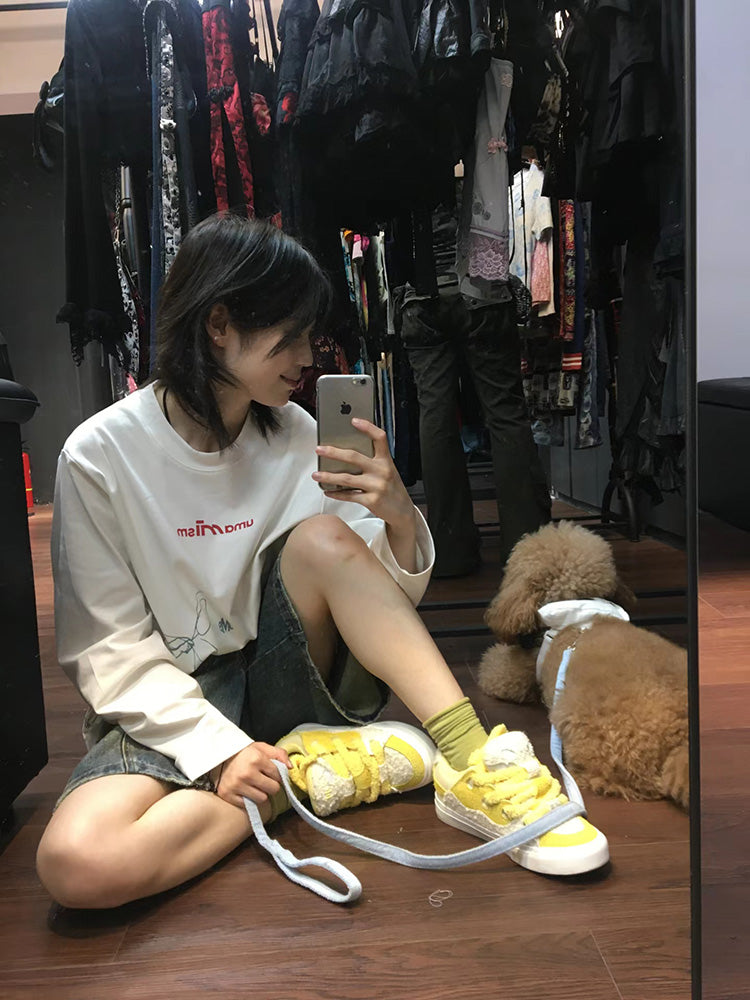 厚棉網球印花長袖 T 卹 X3116