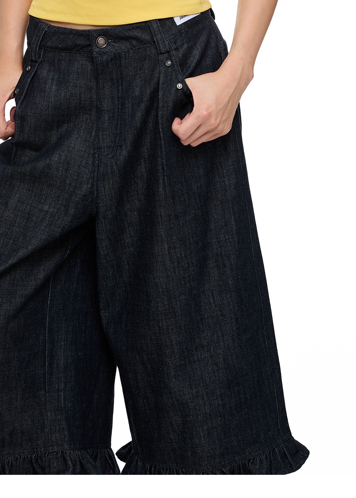 Washed Denim Wide-Leg Cropped Pants X3335