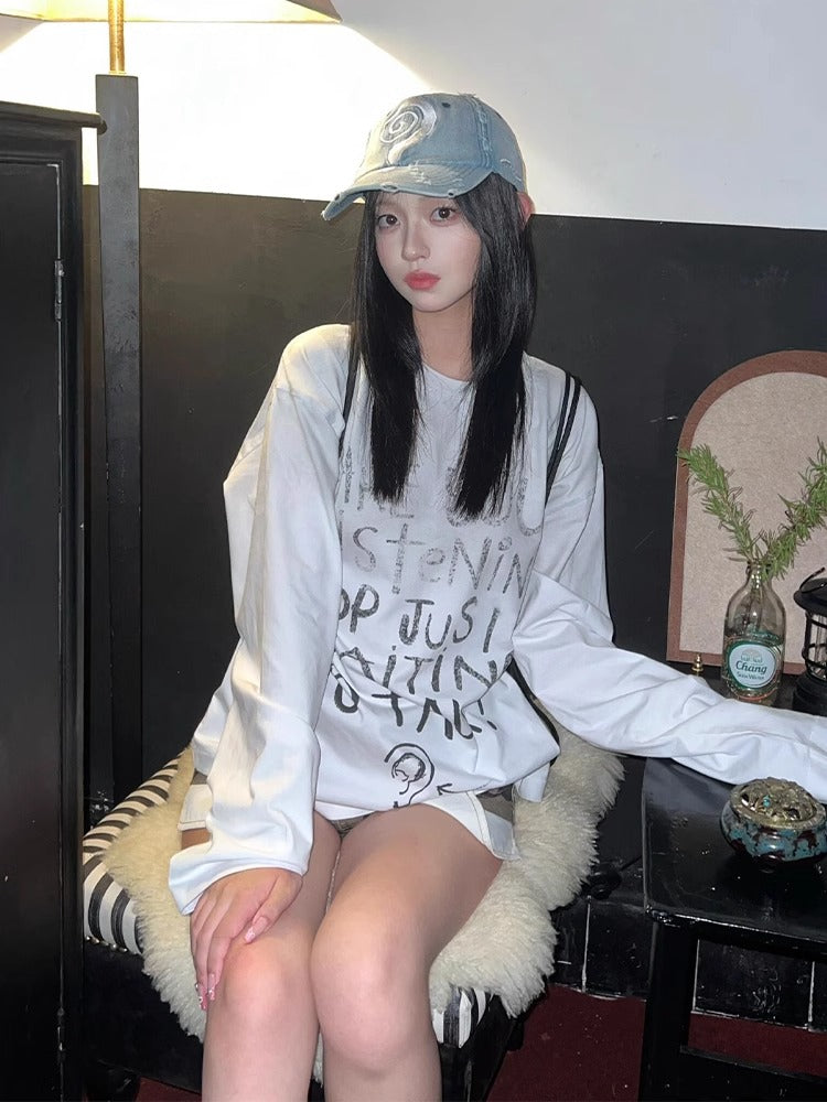字母印花棉質打底寬鬆T卹 X3025