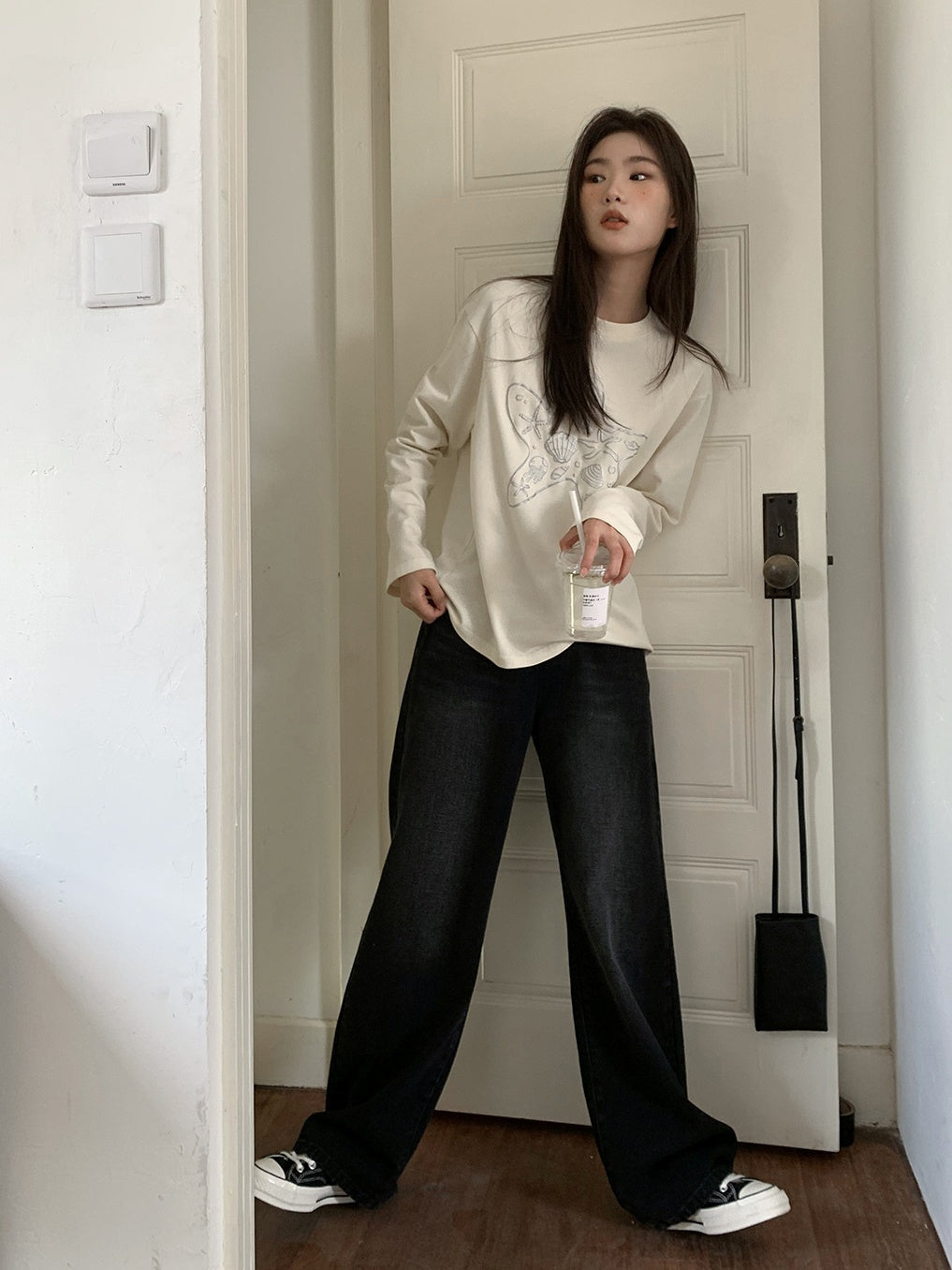 寬鬆海洋印花長袖T卹 X3138