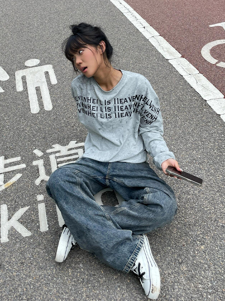 字母印花寬鬆圓領T卹 X3131