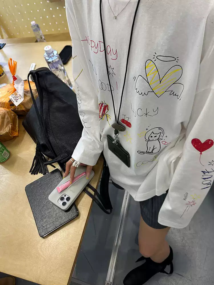 White Long Sleeve Printed T-Shirt X3222