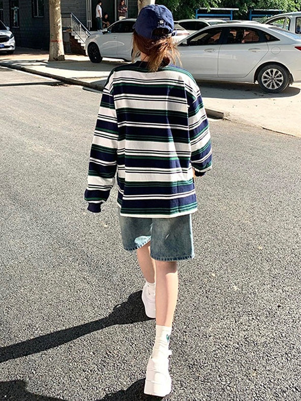 復古撞色條紋上衣 X3167