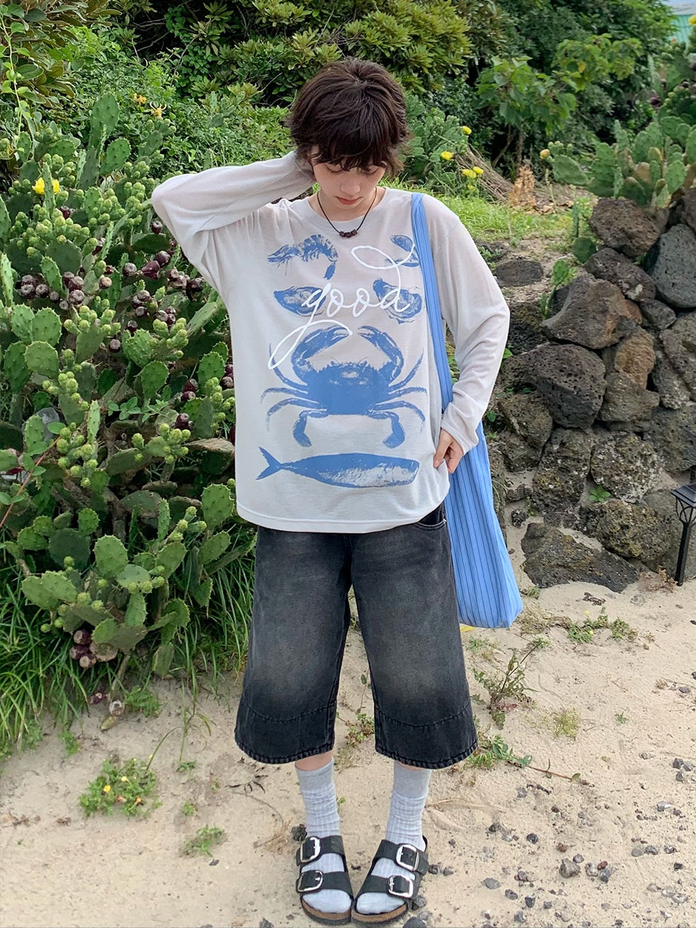 海鮮印花長袖上衣 X3178