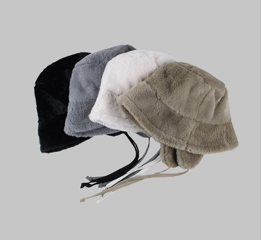 Faux Fur Ear Flap Bucket Hat X3712