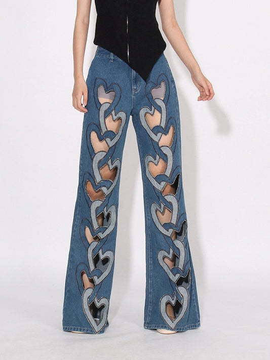 Sexy Y2K Style Heart Cut-Out High Waist Ripped Lightweight Jeans X3294