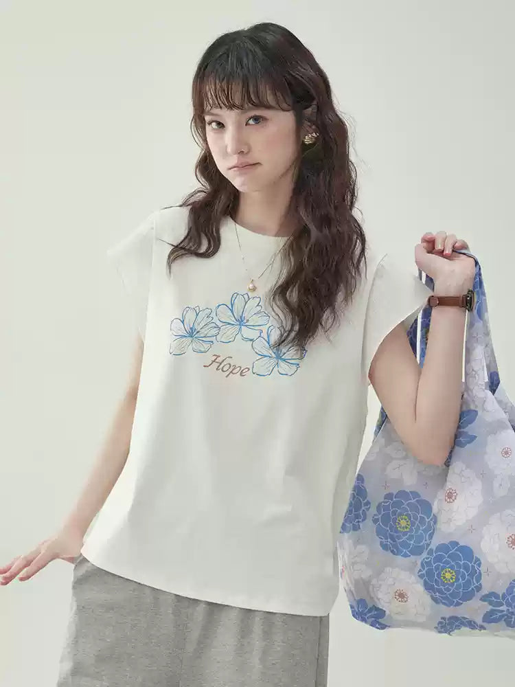 Floral Ruffle Sleeve T-Shirt X3231