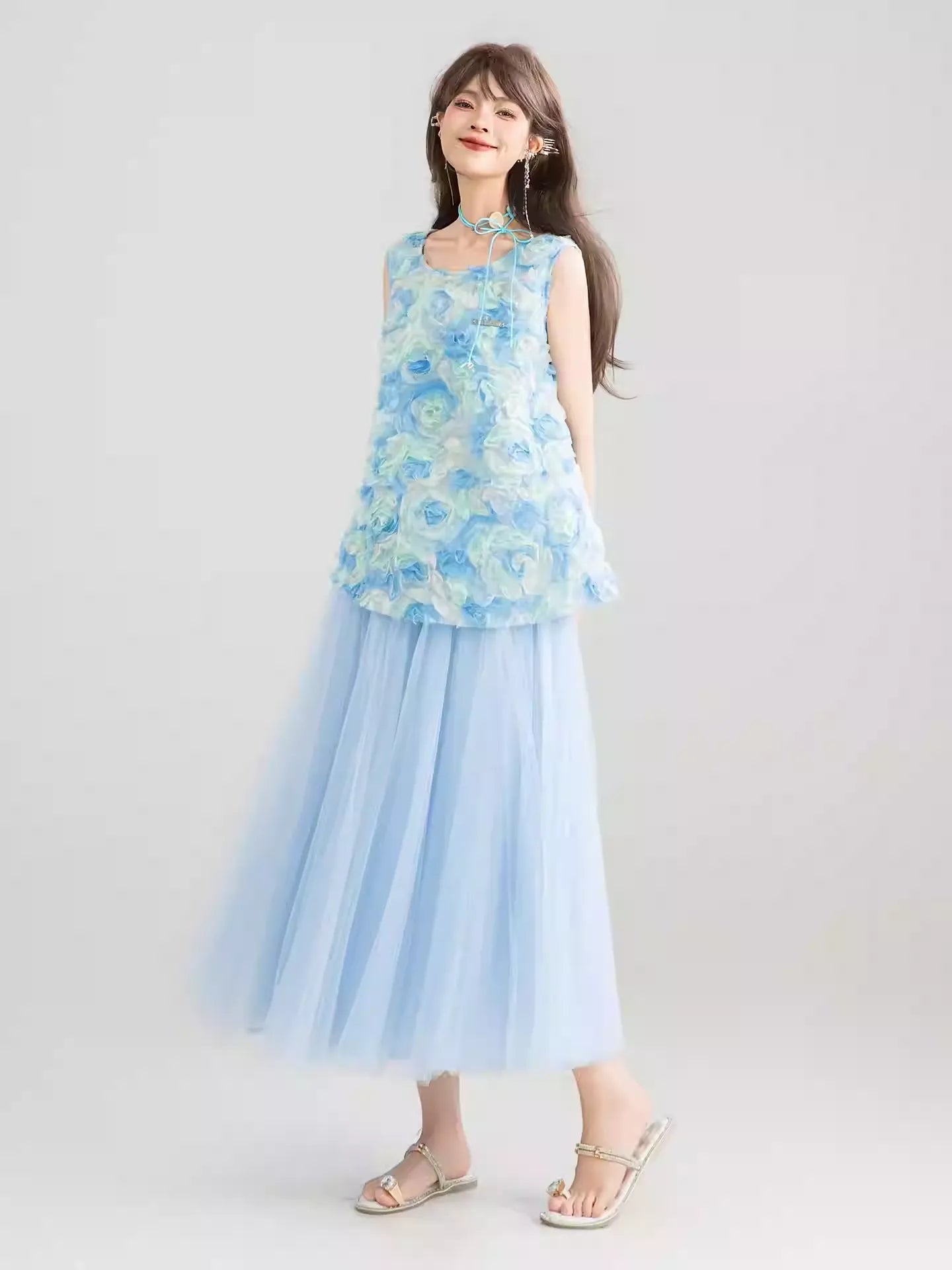 Layered Tulle A-Line Maxi Skirt X3252