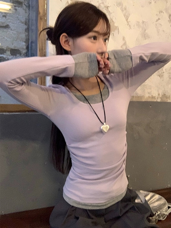 疊搭長袖修身T卹 X3127