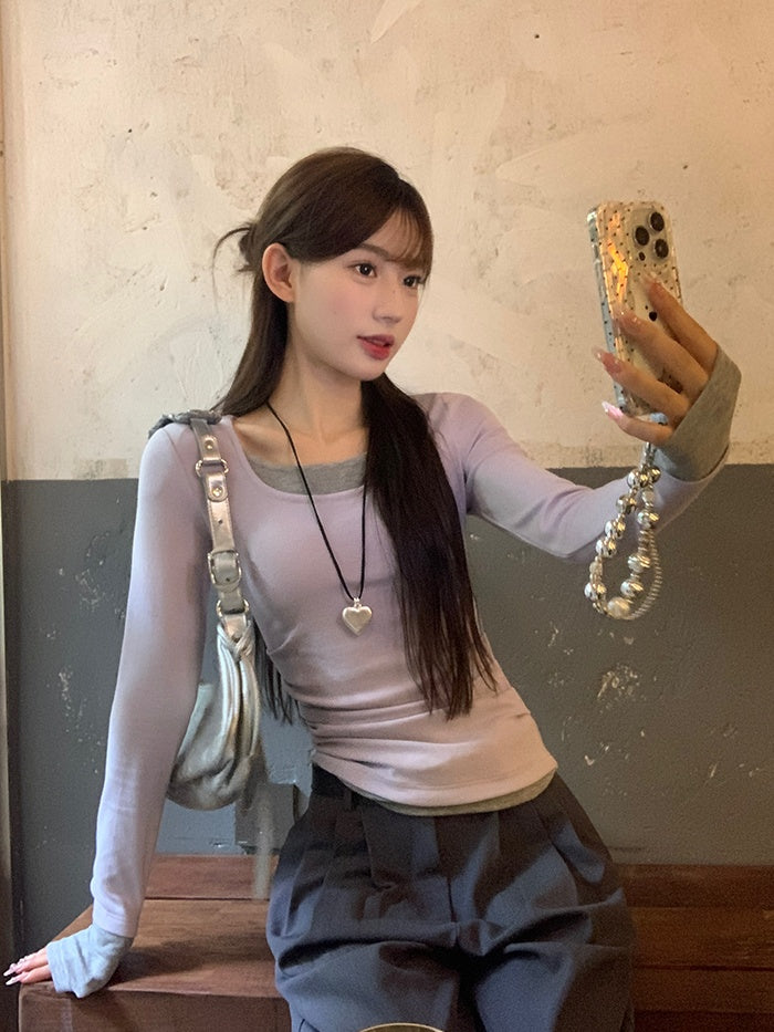 疊搭長袖修身T卹 X3127