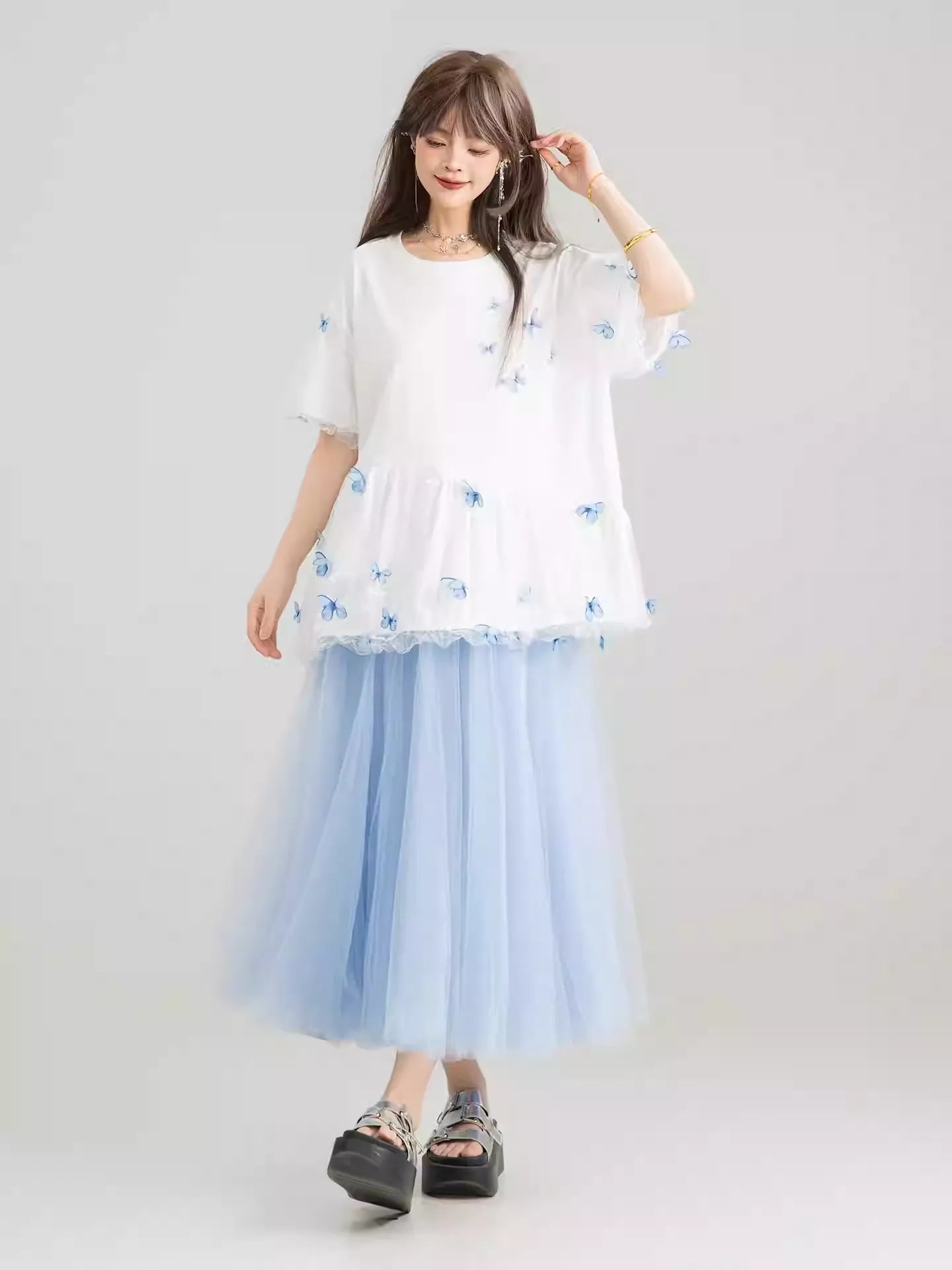 Layered Tulle A-Line Maxi Skirt X3252