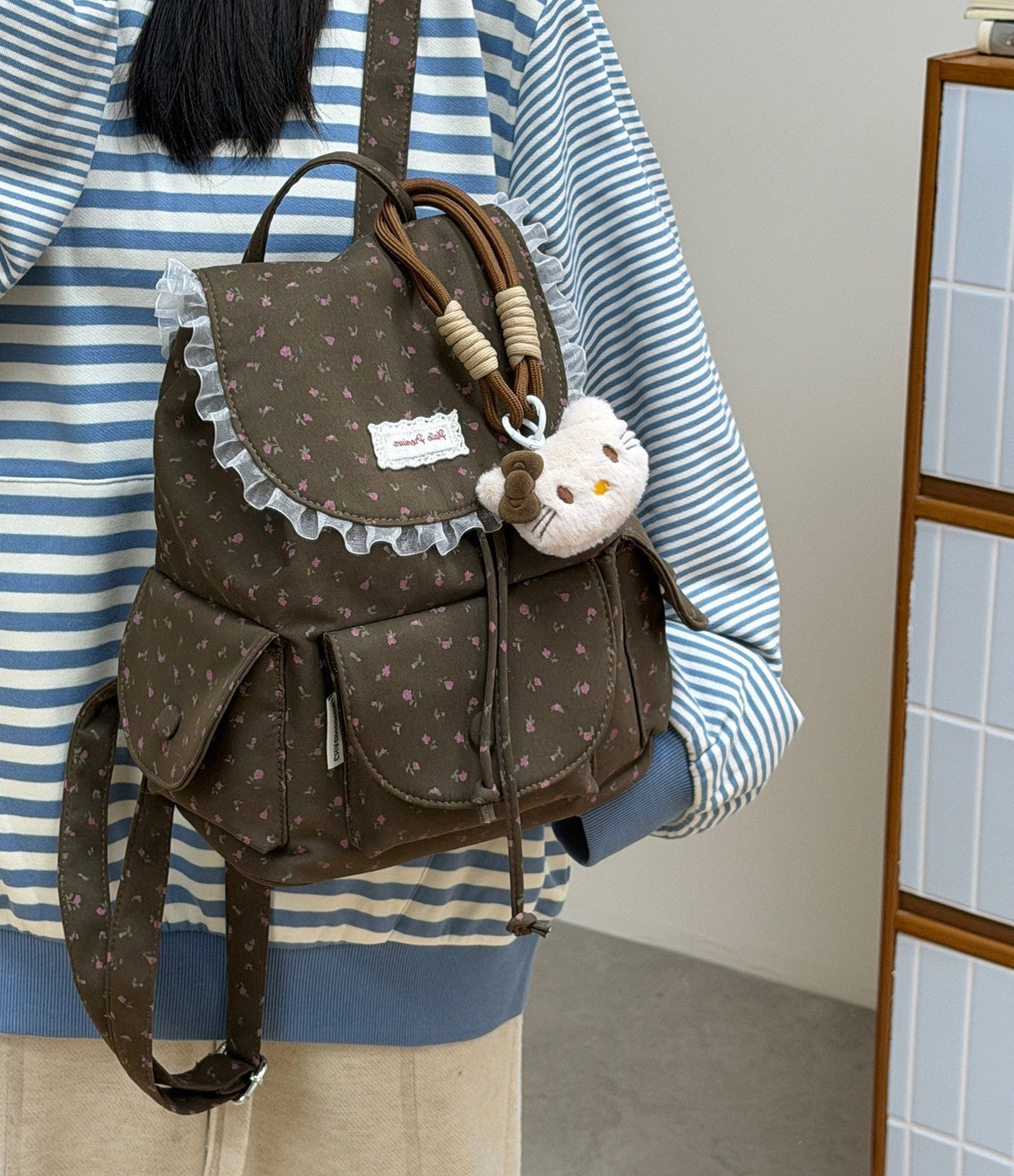 Floral Lace Ruffle Mini Backpack X3723