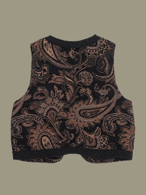 Paisley embroidery jacquard round neck vest X3149