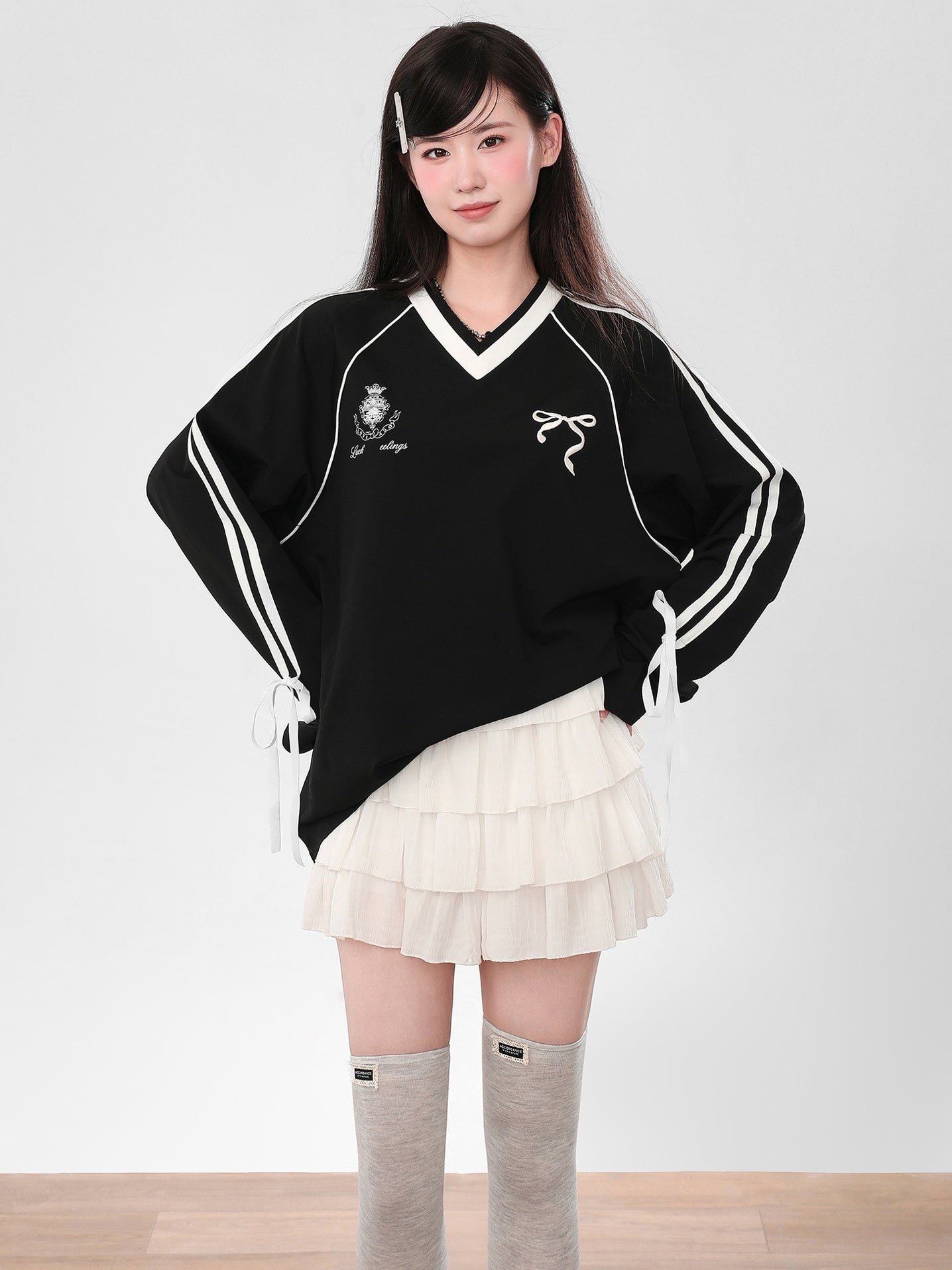 V 領 Sideline 長袖上衣 X3211