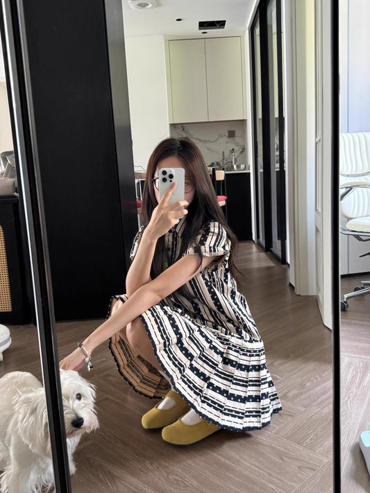 Striped & Polka Dot Pleated Mini Dress X3259