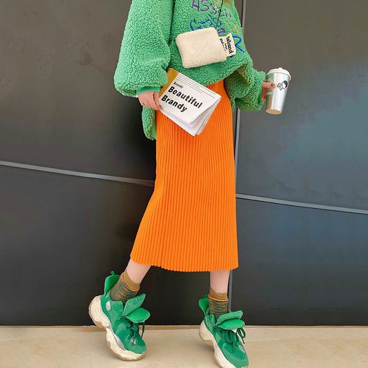 彩色針織中長裙 X3460