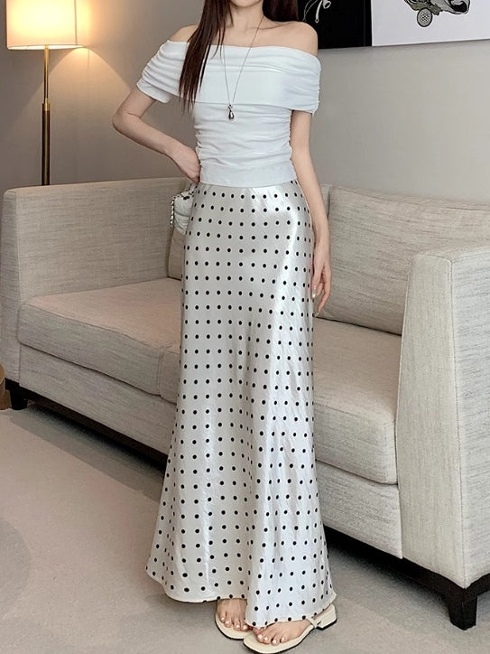 French Polka Dot Satin Skirt X3218
