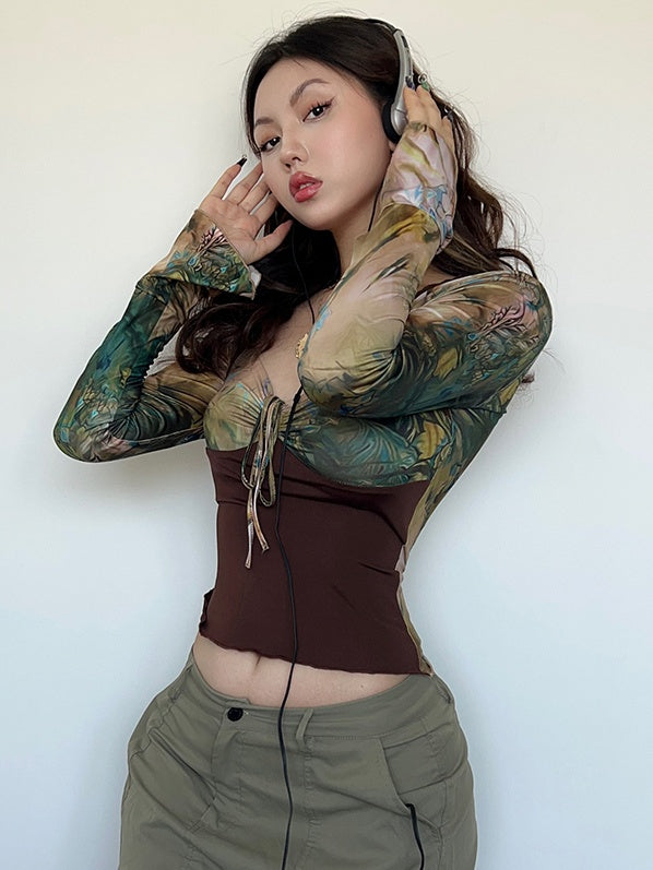 喇叭袖褶皺上衣 X3037