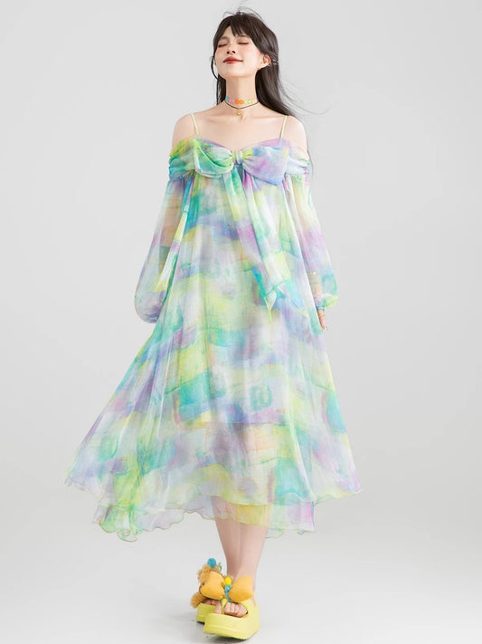 Gradient Off-Shoulder Sheer Maxi Dress X3250