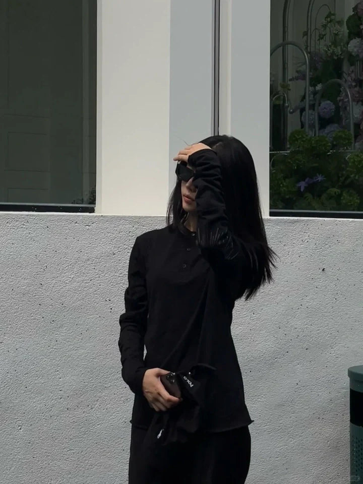 竹纖維亨利領長袖T卹 X3034