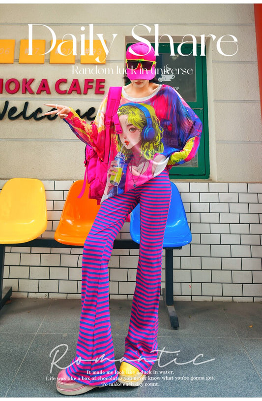 Dopamine Color Striped Straight Pants X3512