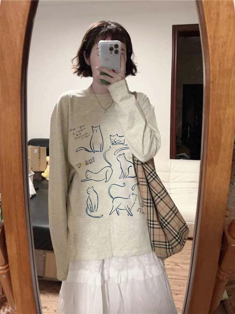 重磅純棉小貓長袖T卹 X3119