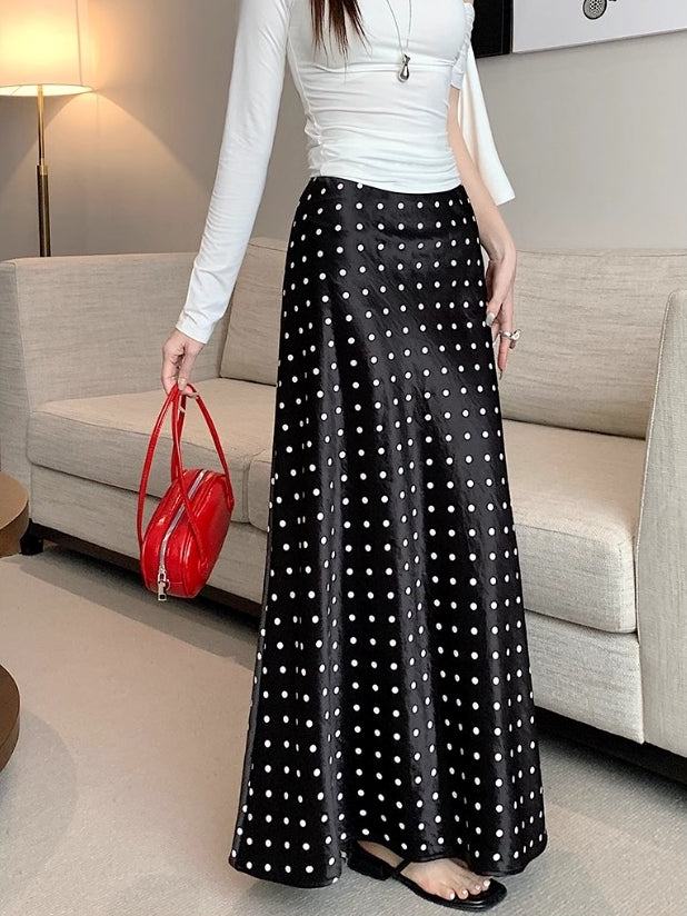 French Polka Dot Satin Skirt X3218