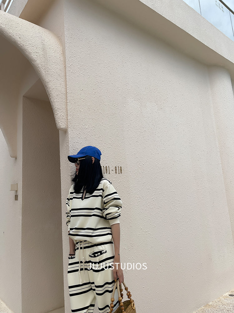 時尚條紋寬鬆套裝 X3226