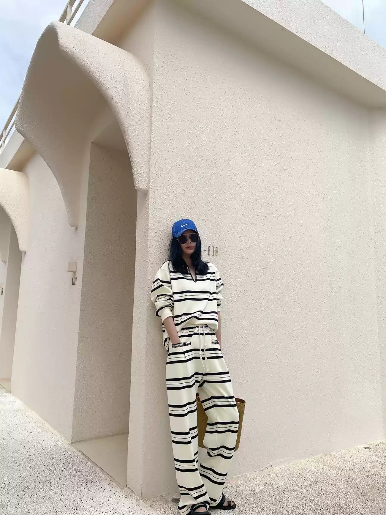 時尚條紋寬鬆套裝 X3226