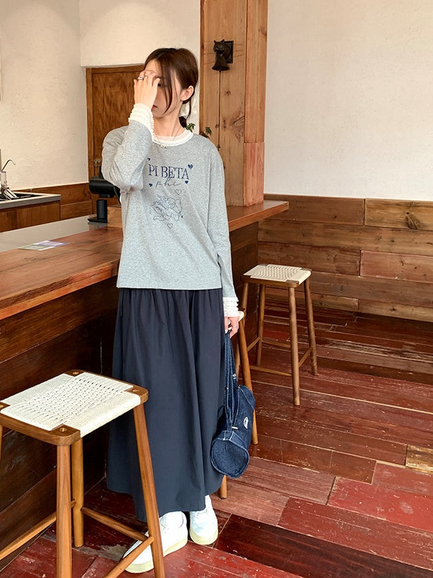 甜美蕾絲拼布長袖T卹 X3198