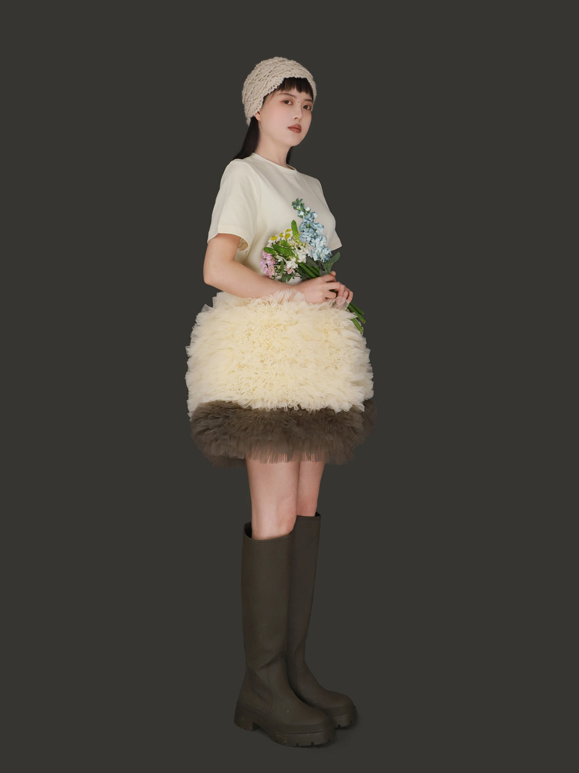 Mesh Bubble Patchwork Dress X3240