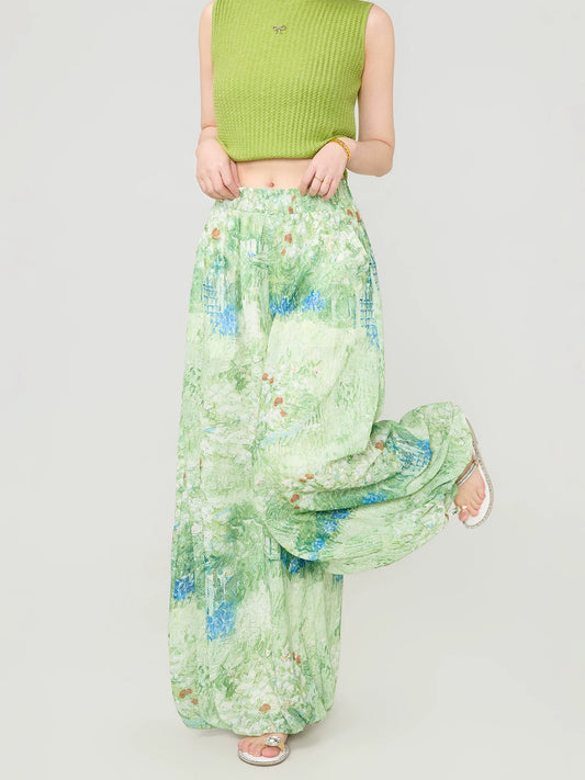 Floral Chiffon Wide-Leg Pants X3539