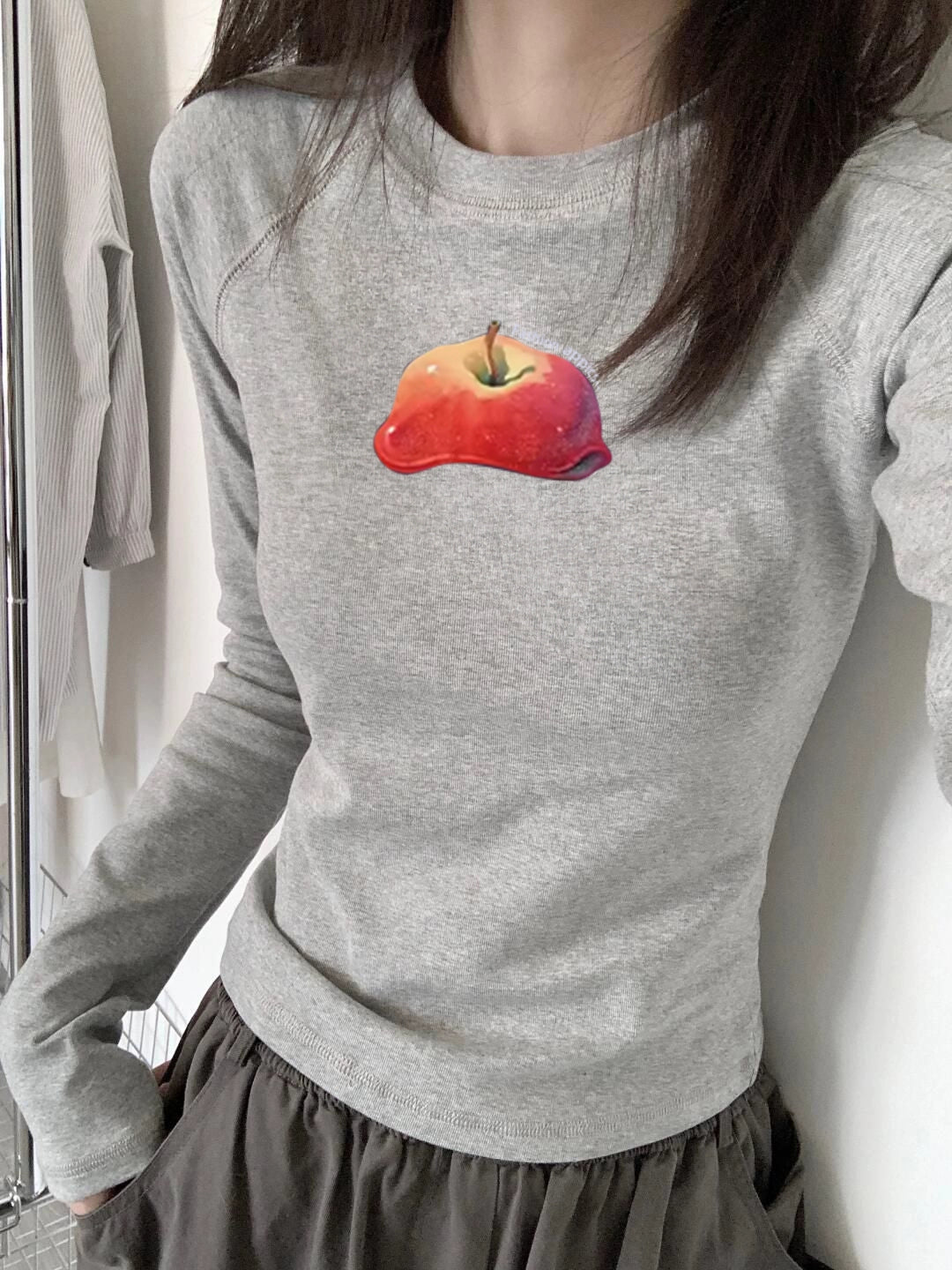 灰色修身上衣長袖T卹 X3109