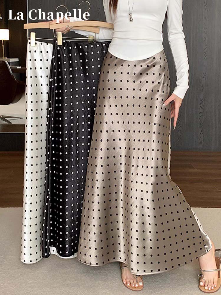 French Polka Dot Satin Skirt X3218
