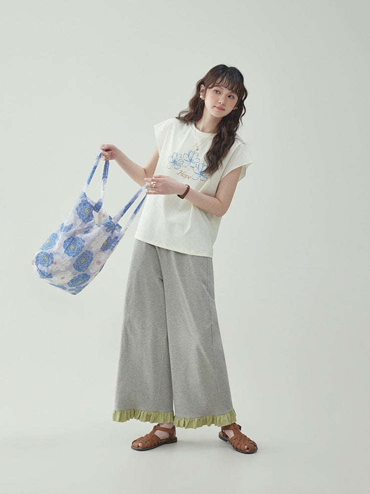 Floral Ruffle Sleeve T-Shirt X3231