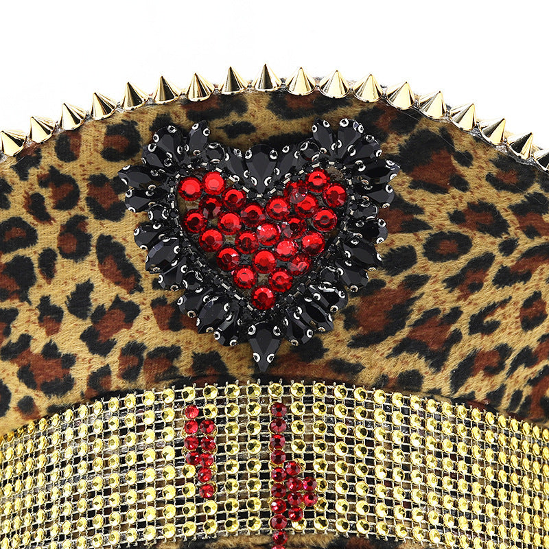 Studded Decorated Leopard Flat Top Hat X2917