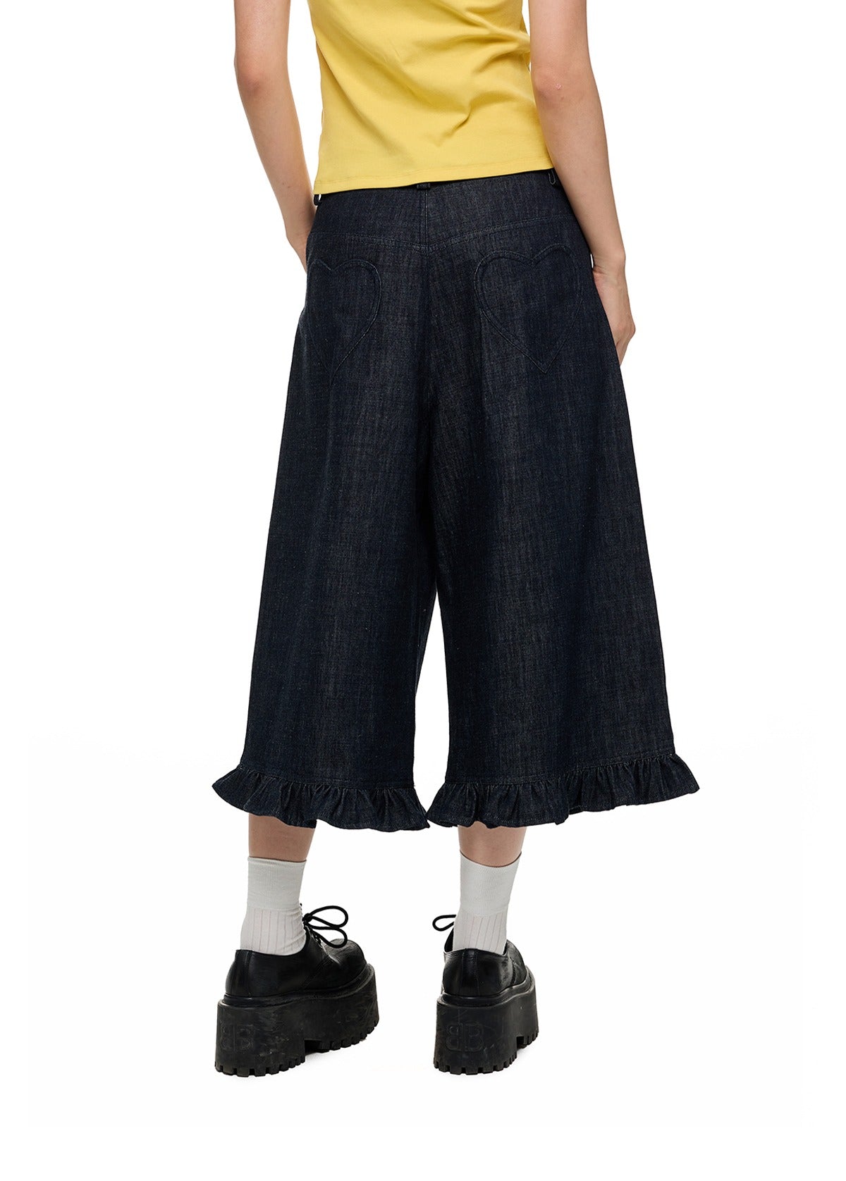 Washed Denim Wide-Leg Cropped Pants X3335