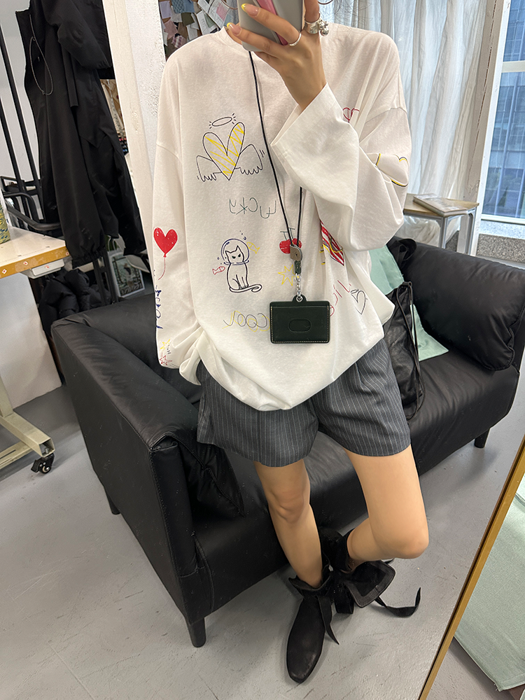 White Long Sleeve Printed T-Shirt X3222