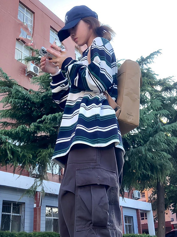 復古撞色條紋上衣 X3167