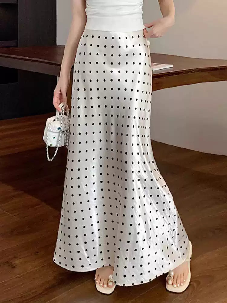 French Polka Dot Satin Skirt X3218