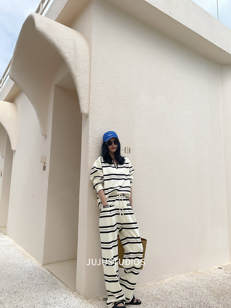時尚條紋寬鬆套裝 X3226