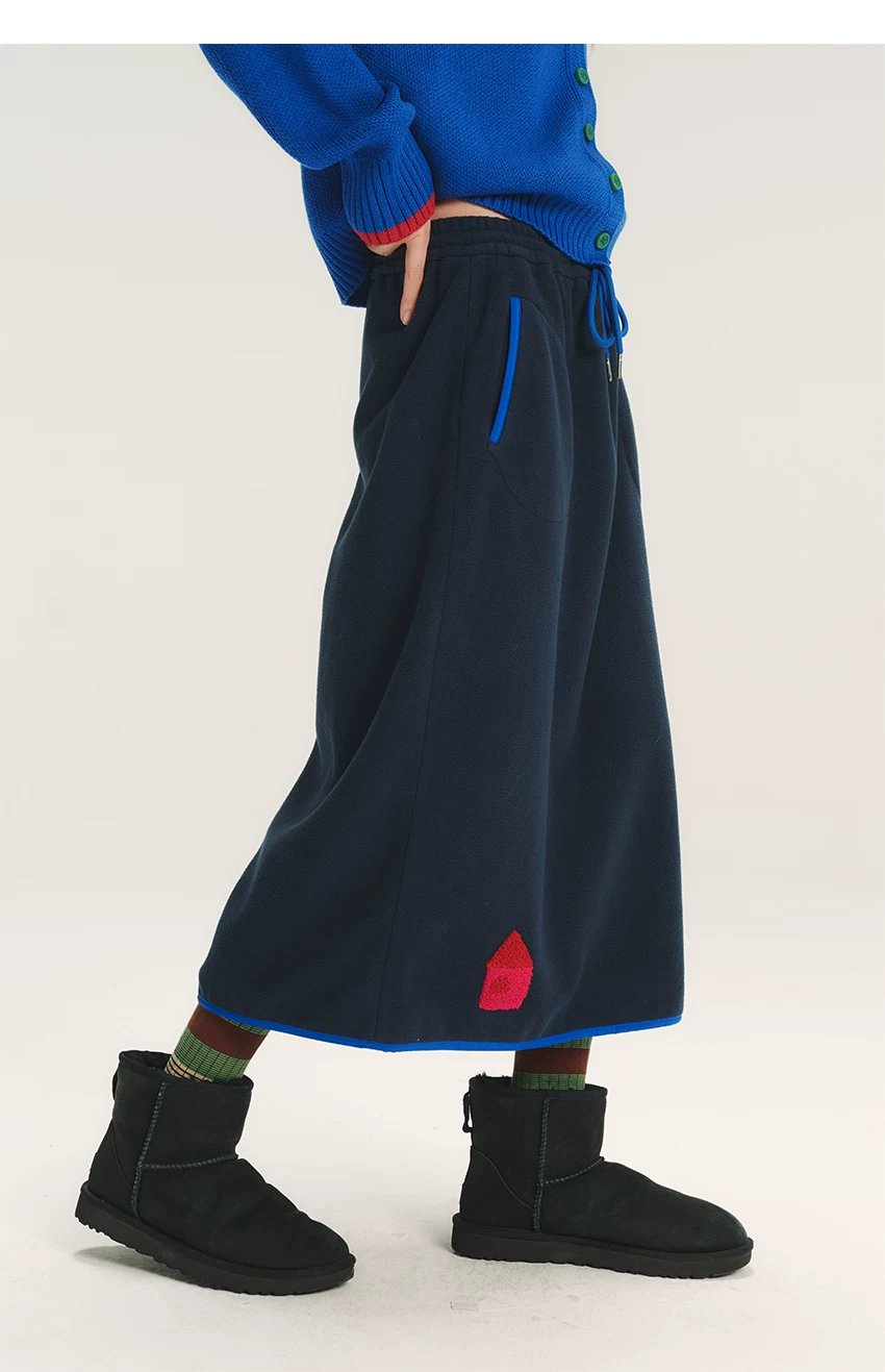 House Embroidery Fleece Midi Skirt X3718