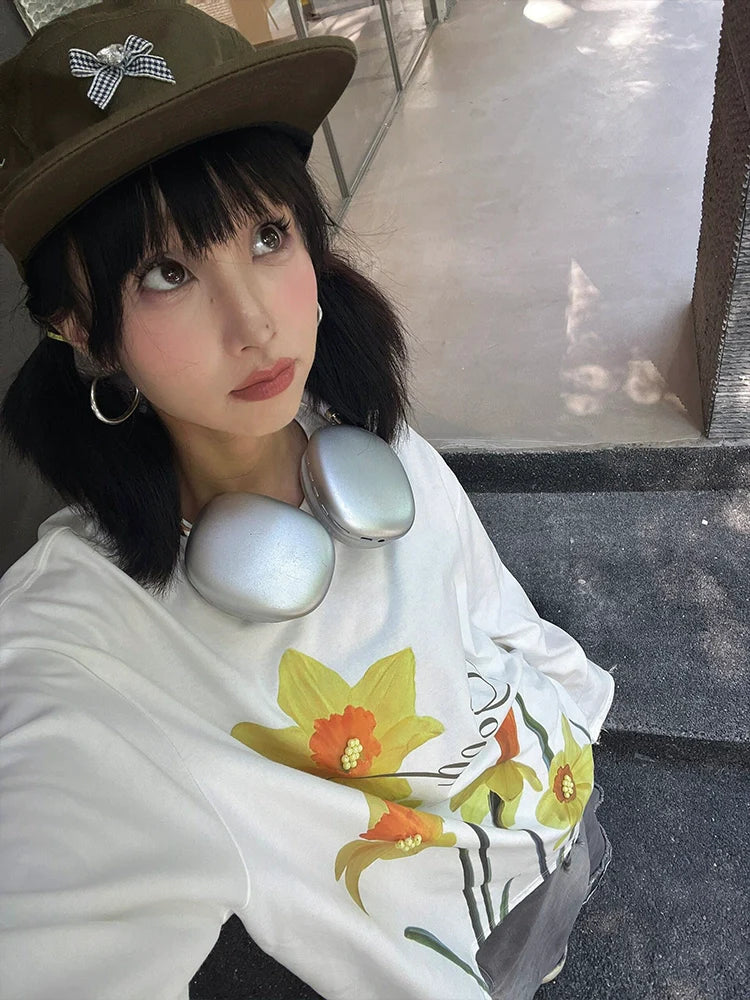 花朵印花長袖T卹 X3099