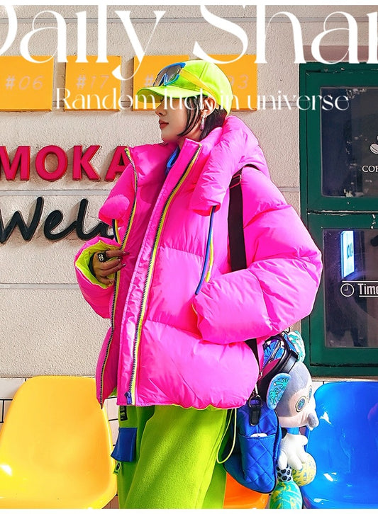 螢光色連帽羽絨外套 X3470