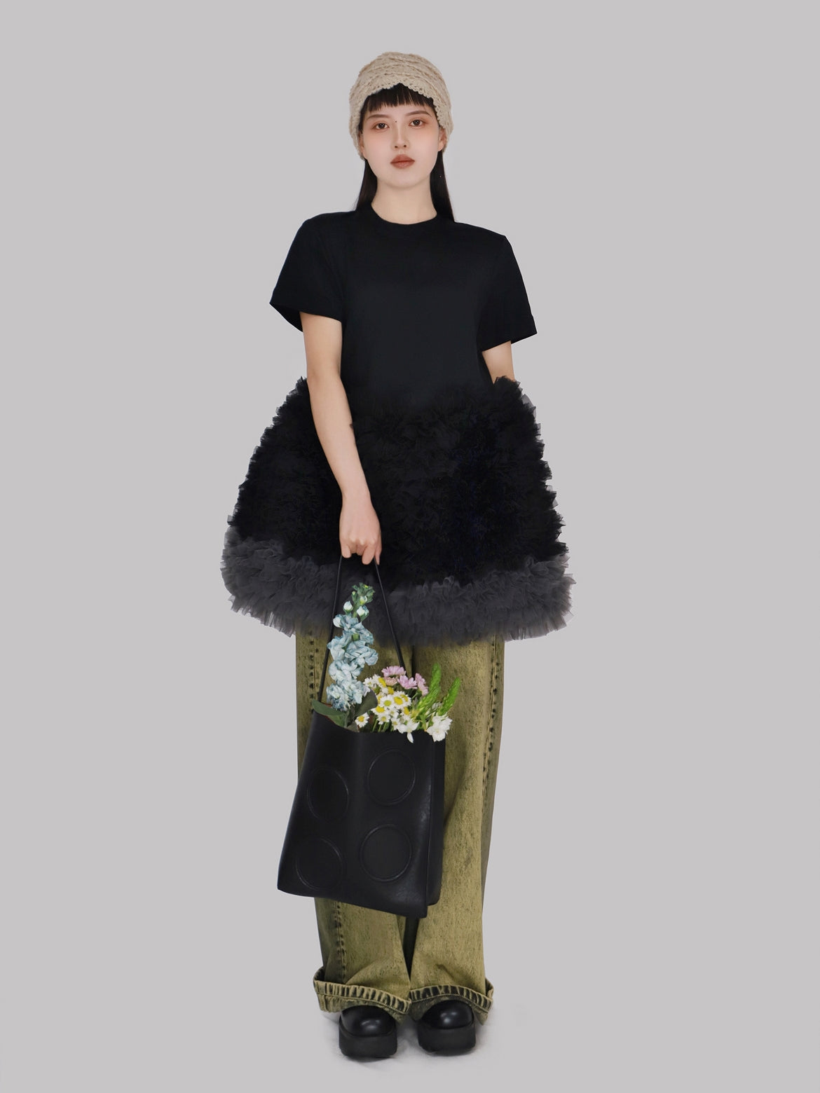 Mesh Bubble Patchwork Dress X3240