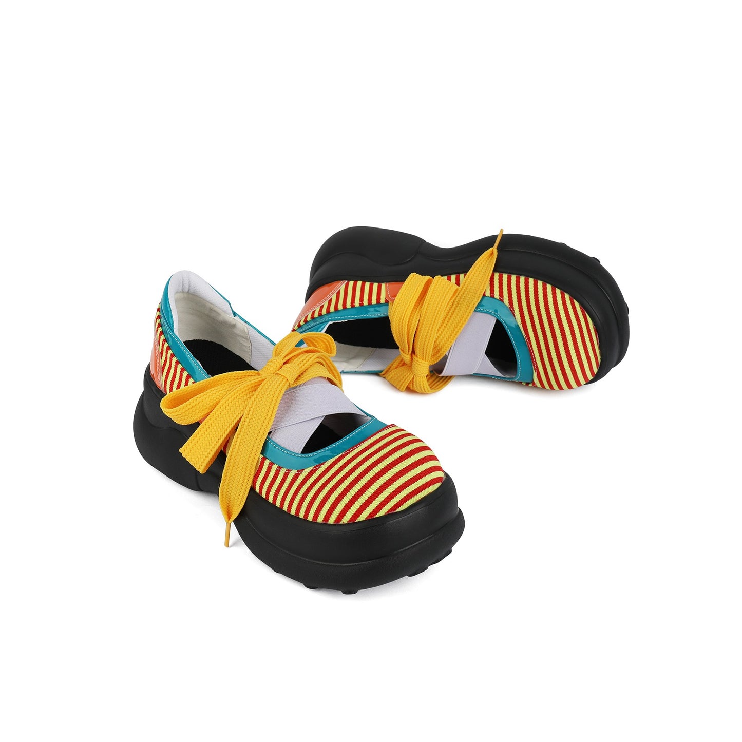 Colorblock Stripe Chunky Platform Lace-Up Shoes X3481