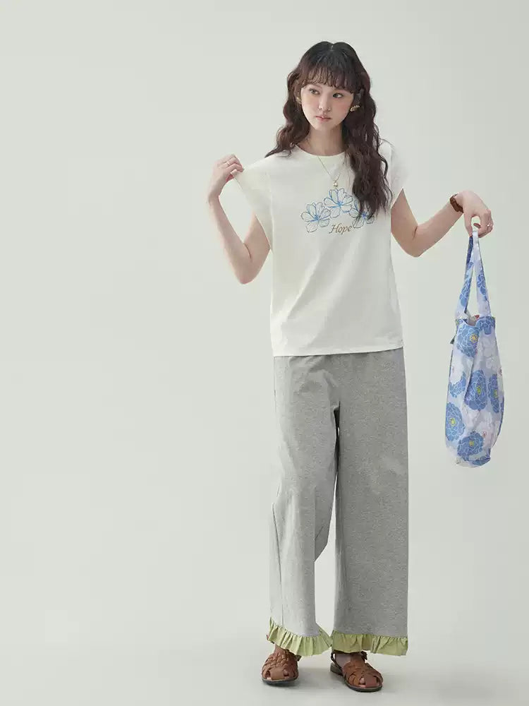 Floral Ruffle Sleeve T-Shirt X3231
