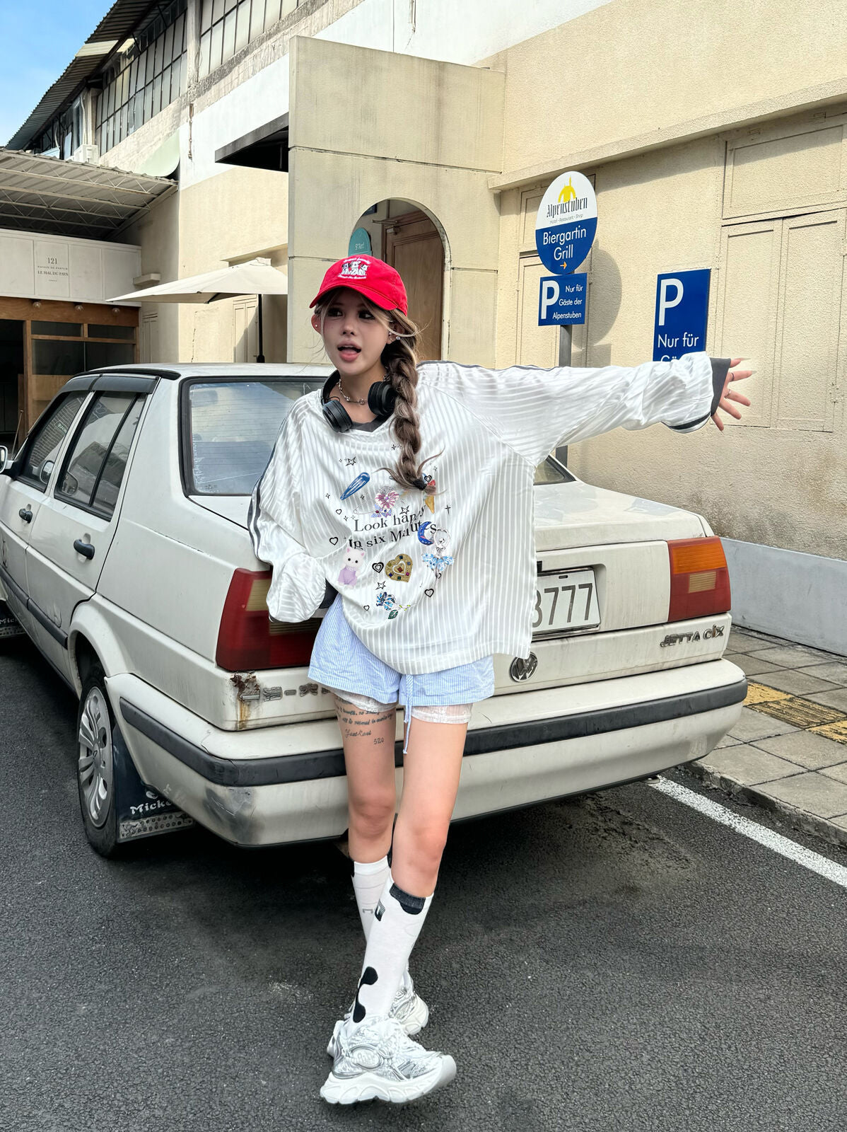 可愛印花加大尺寸長袖針織上衣 X3075