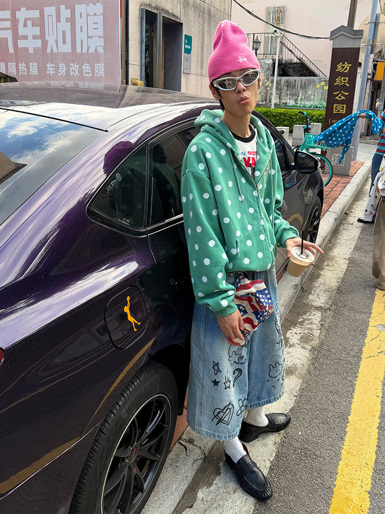 Polka Dot Zip Hoodie X3687